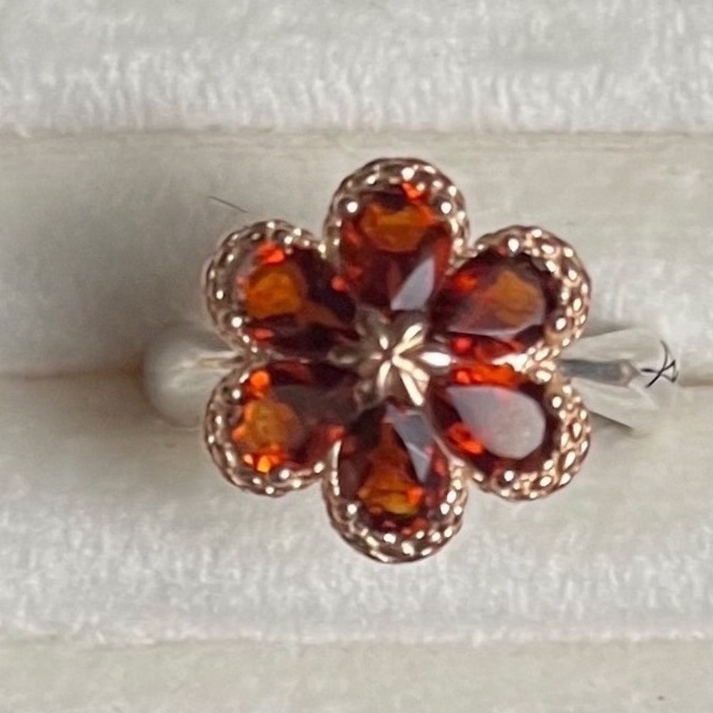 Ann King Sterling Silver Citrine Signed  Flower Petal Yellow Gold Vermeil Ring